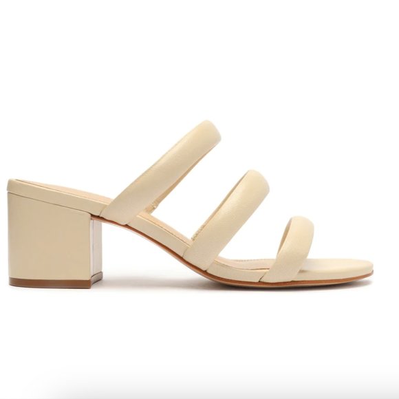 NWOT Schutz Olly Mid Block Nappa Leather Sandal Size 6 in Eggshell - Picture 1 of 6